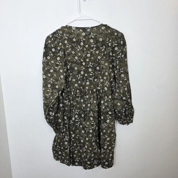 Old Navy Green White Ditzy Floral Long Sleeve Cute Boho Mini Swing Dress Size XS - Picture 9 of 10